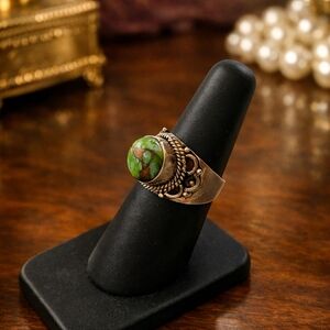 Green Copper Turquise 925 Silver Ring